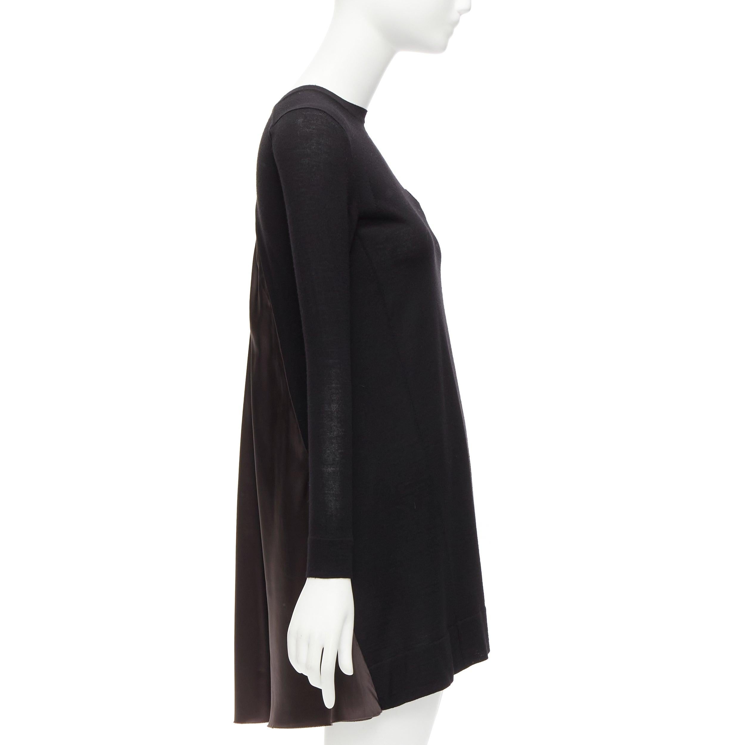 Women's SACAI LUCK black wool inverted pleat back satin flared sweater dress JP1 S For Sale