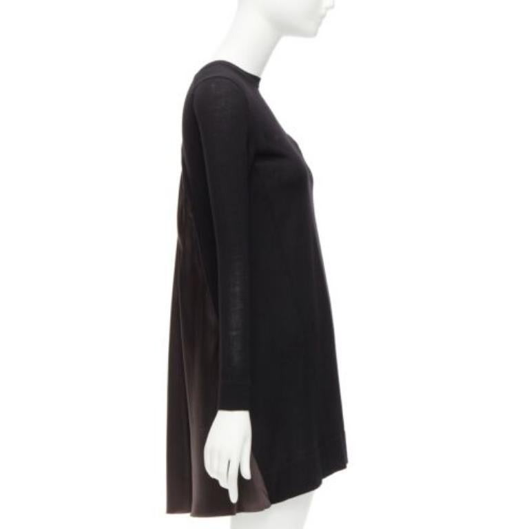 SACAI LUCK black wool inverted pleat back satin flared sweater dress JP1 S In Excellent Condition For Sale In Hong Kong, NT