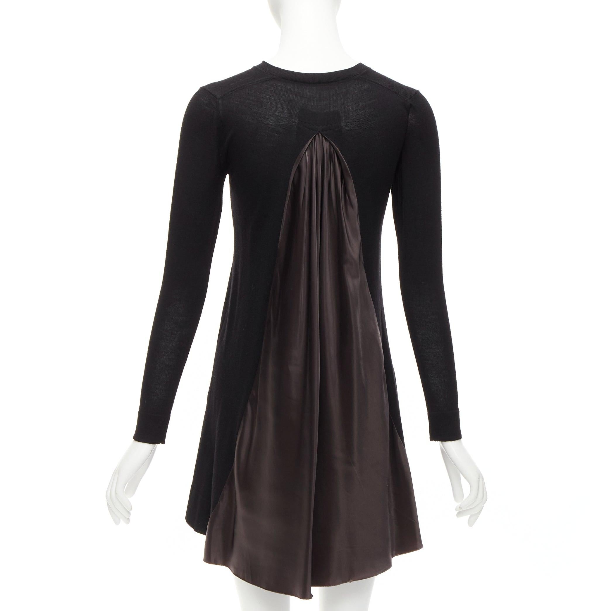 SACAI LUCK black wool inverted pleat back satin flared sweater dress JP1 S For Sale 1