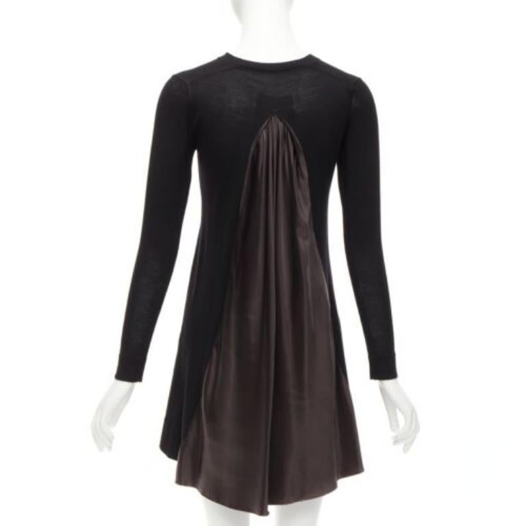Women's SACAI LUCK black wool inverted pleat back satin flared sweater dress JP1 S For Sale
