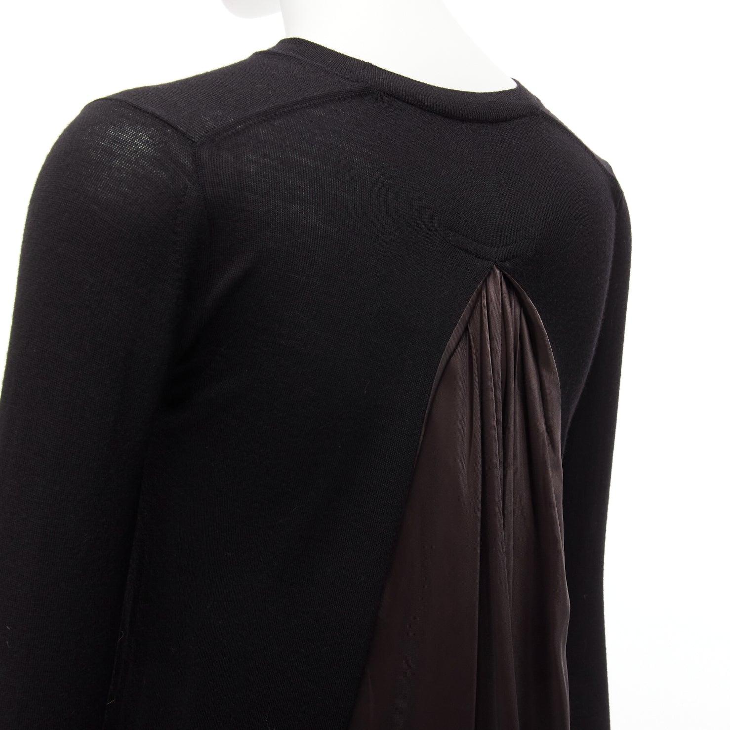 SACAI LUCK black wool inverted pleat back satin flared sweater dress JP1 S For Sale 2