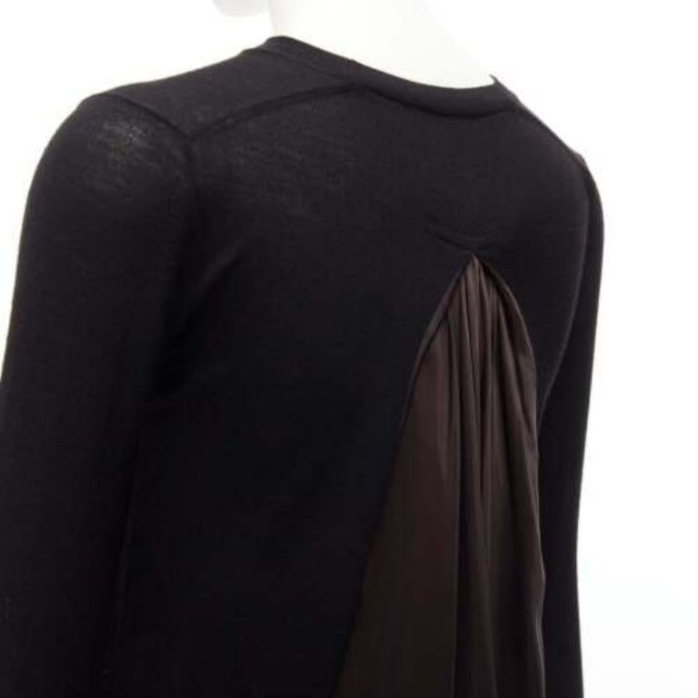 SACAI LUCK black wool inverted pleat back satin flared sweater dress JP1 S For Sale 1