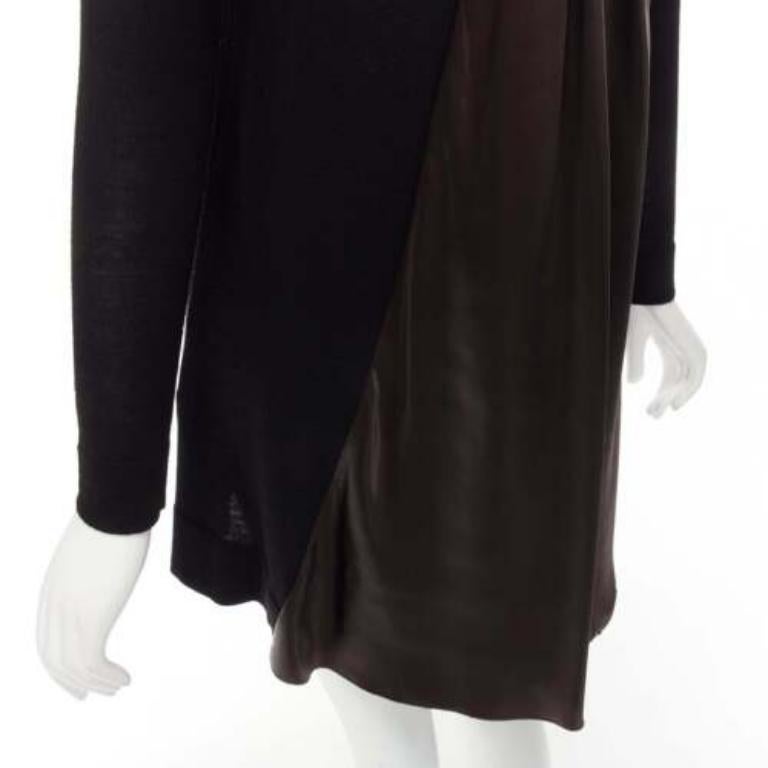 SACAI LUCK black wool inverted pleat back satin flared sweater dress JP1 S For Sale 2