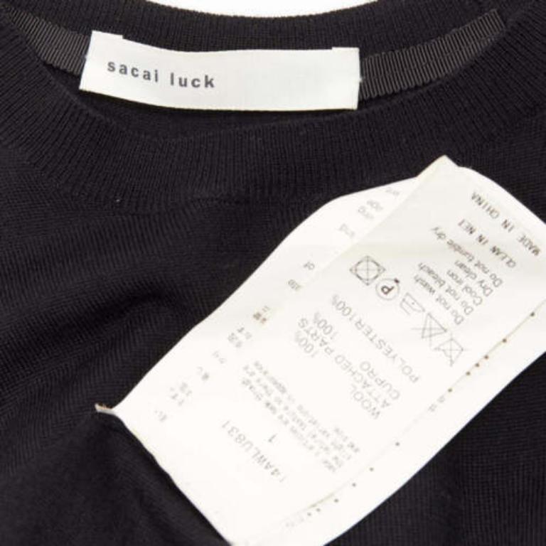 SACAI LUCK black wool inverted pleat back satin flared sweater dress JP1 S For Sale 3