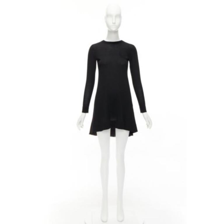 SACAI LUCK black wool inverted pleat back satin flared sweater dress JP1 S For Sale 4