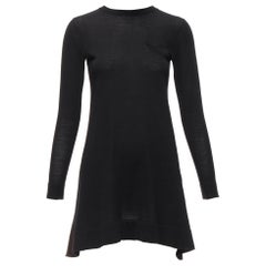 SACAI LUCK black wool inverted pleat back satin flared sweater dress JP1 S