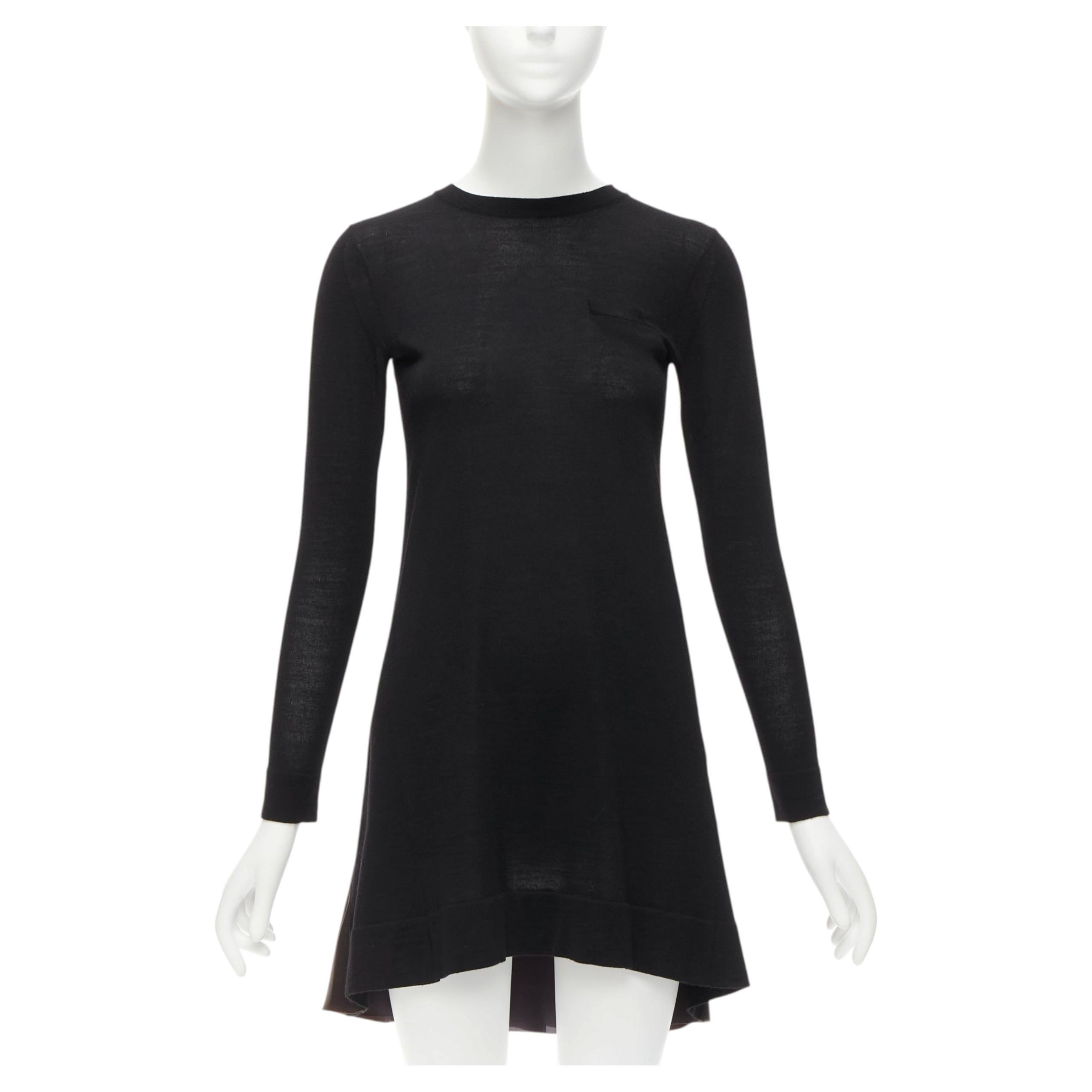 SACAI LUCK vestido jersey acampanado de satén con pliegues invertidos en la espalda de lana negra JP1 S en venta