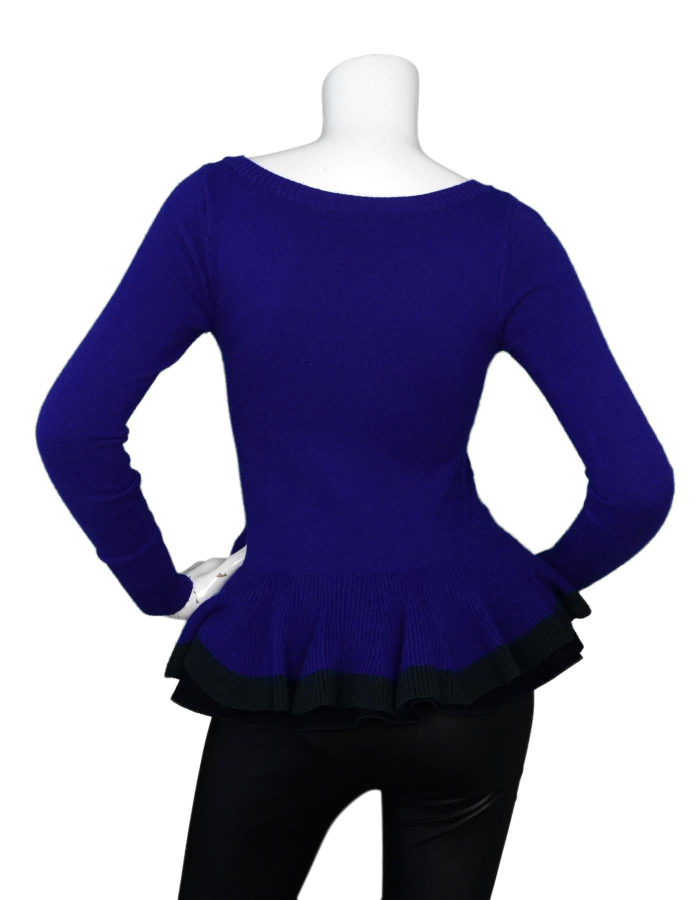 Sacai Luck Blue Cable Knit Peplum Sweater Sz 1/US Small In Excellent Condition In New York, NY