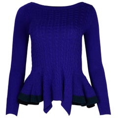 Sacai Luck Blue Cable Knit Peplum Sweater Sz 1/US Small