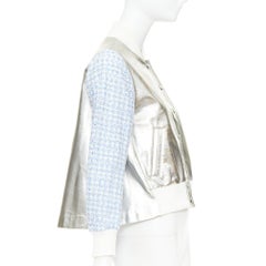SACAI LUCK blue check embroidery anglais metallic flared varsity jacket JP1 S