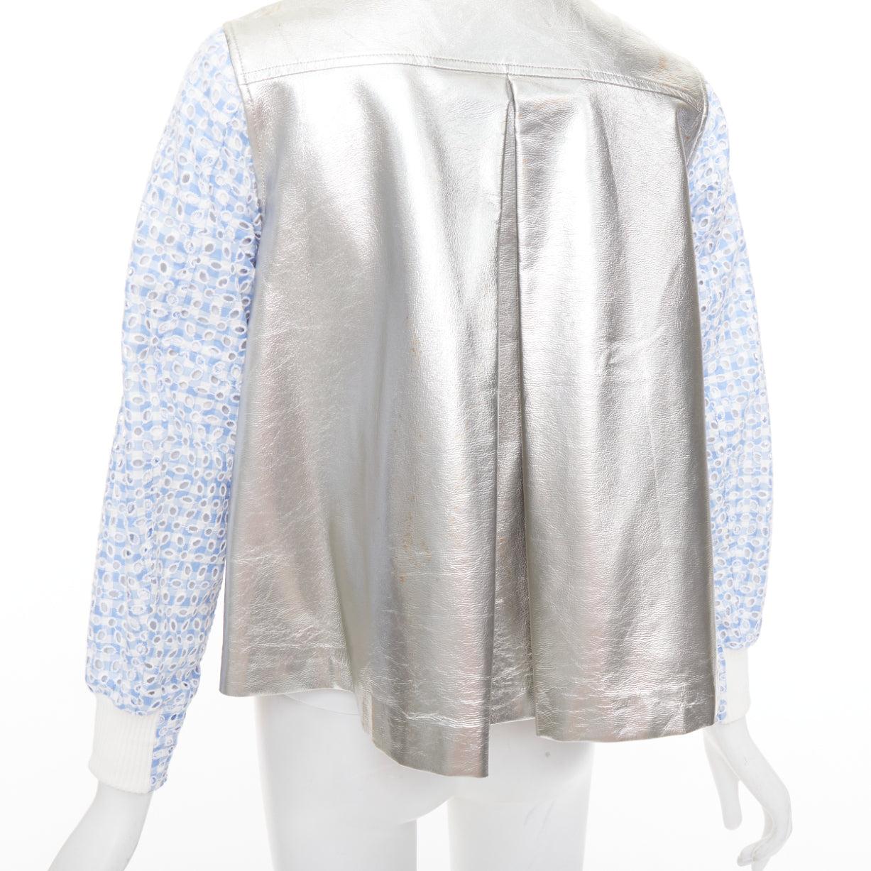 Sacai Luck ricamo a quadri blu anglais metallizzato giacca varsity svasata JP1 S in vendita 2