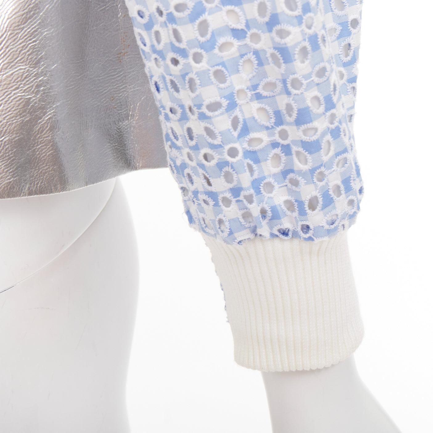 Sacai Luck ricamo a quadri blu anglais metallizzato giacca varsity svasata JP1 S in vendita 3