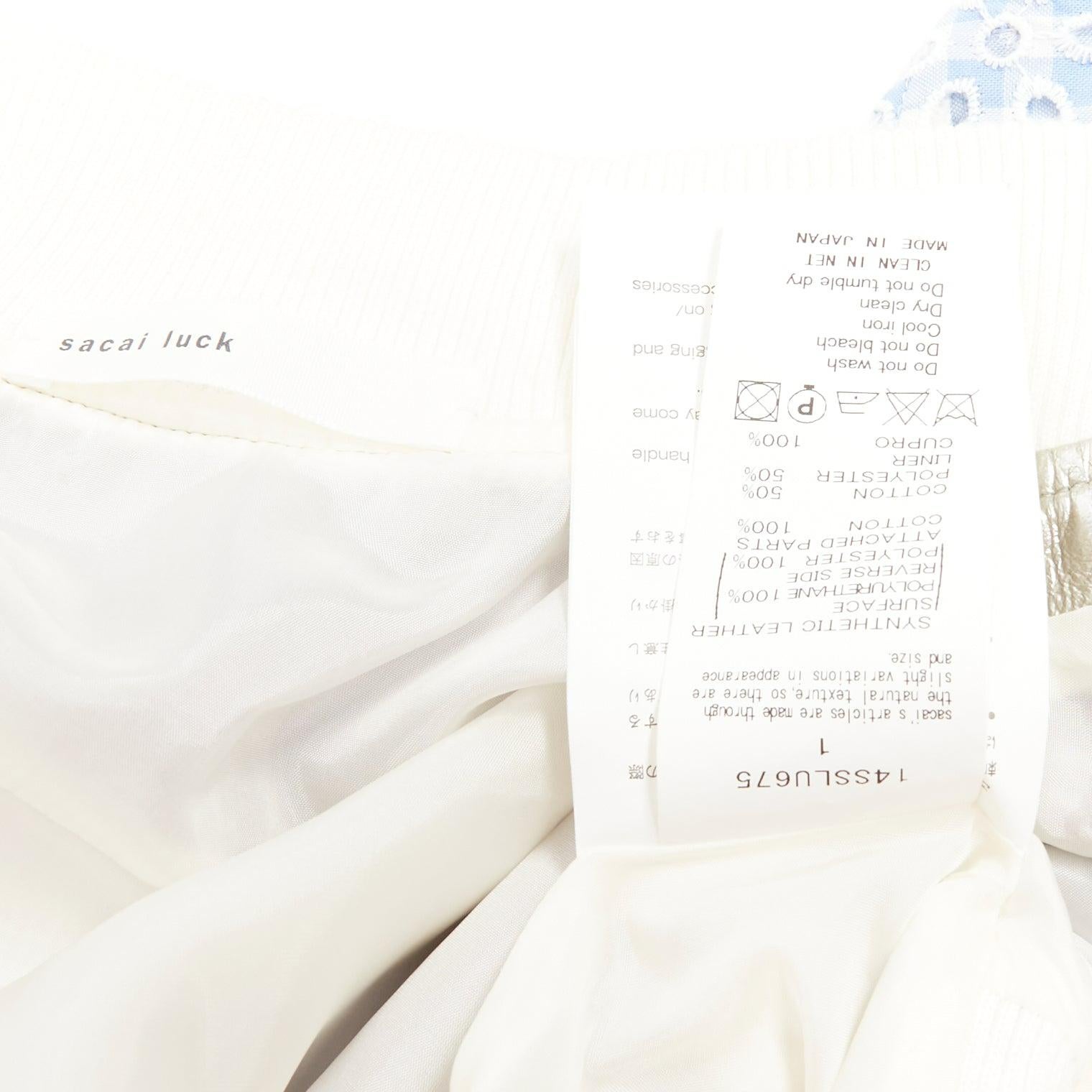 Sacai Luck ricamo a quadri blu anglais metallizzato giacca varsity svasata JP1 S in vendita 4