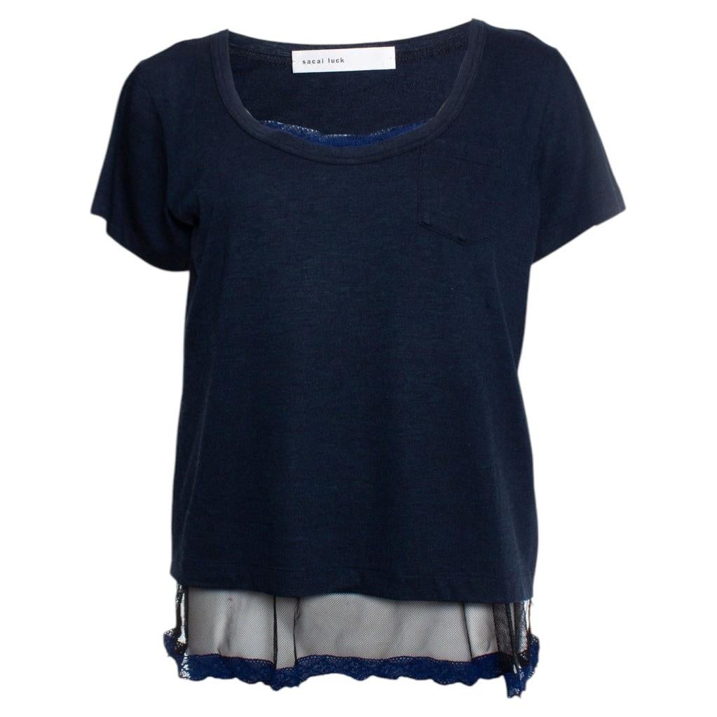 Sacai Luck, blue tshirt with lingerie top For Sale