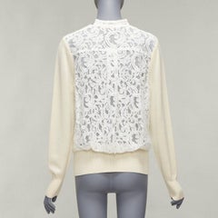 SACAI LUCK cream 100% wool flared lace back wrapped buttons cardigan JP3 L