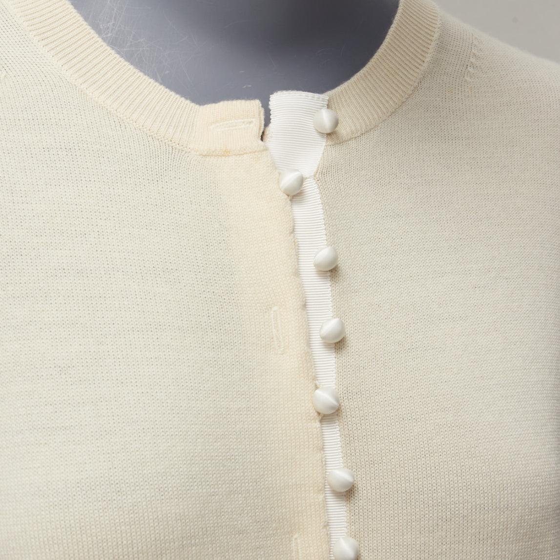 SACAI LUCK cream 100% wool flared lace back wrapped buttons cardigan JP3 L For Sale 2