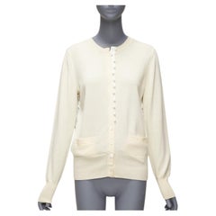 SACAI LUCK cream 100% wool flared lace back wrapped buttons cardigan JP3 L
