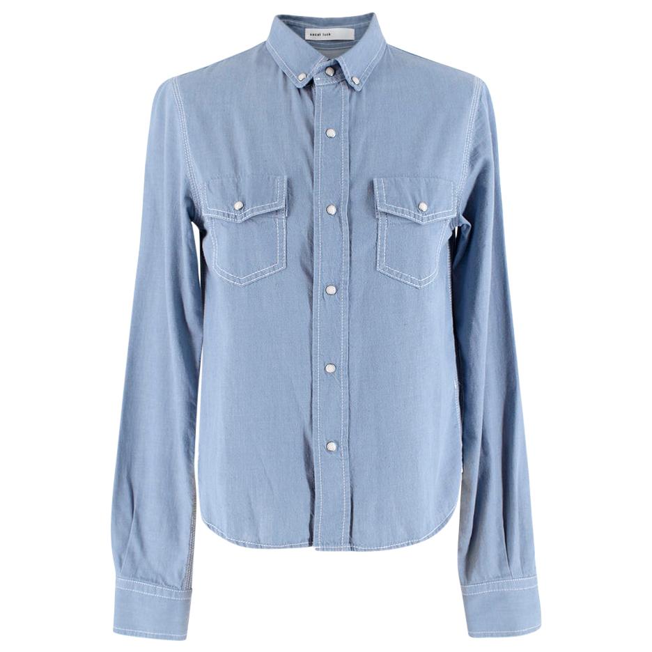 Sacai Luck Denim Blouse With Satin Pleated Detail JPN 2  For Sale