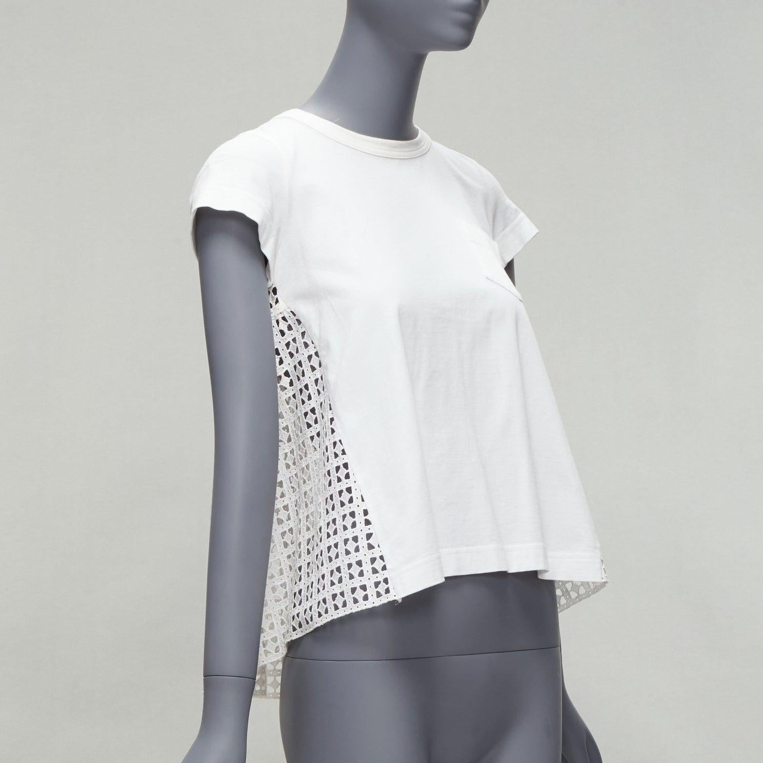 SACAI LUCK  eyelet flared back babydoll short sleeve pockted tshirt top JP1 S In Good Condition For Sale In Hong Kong, NT