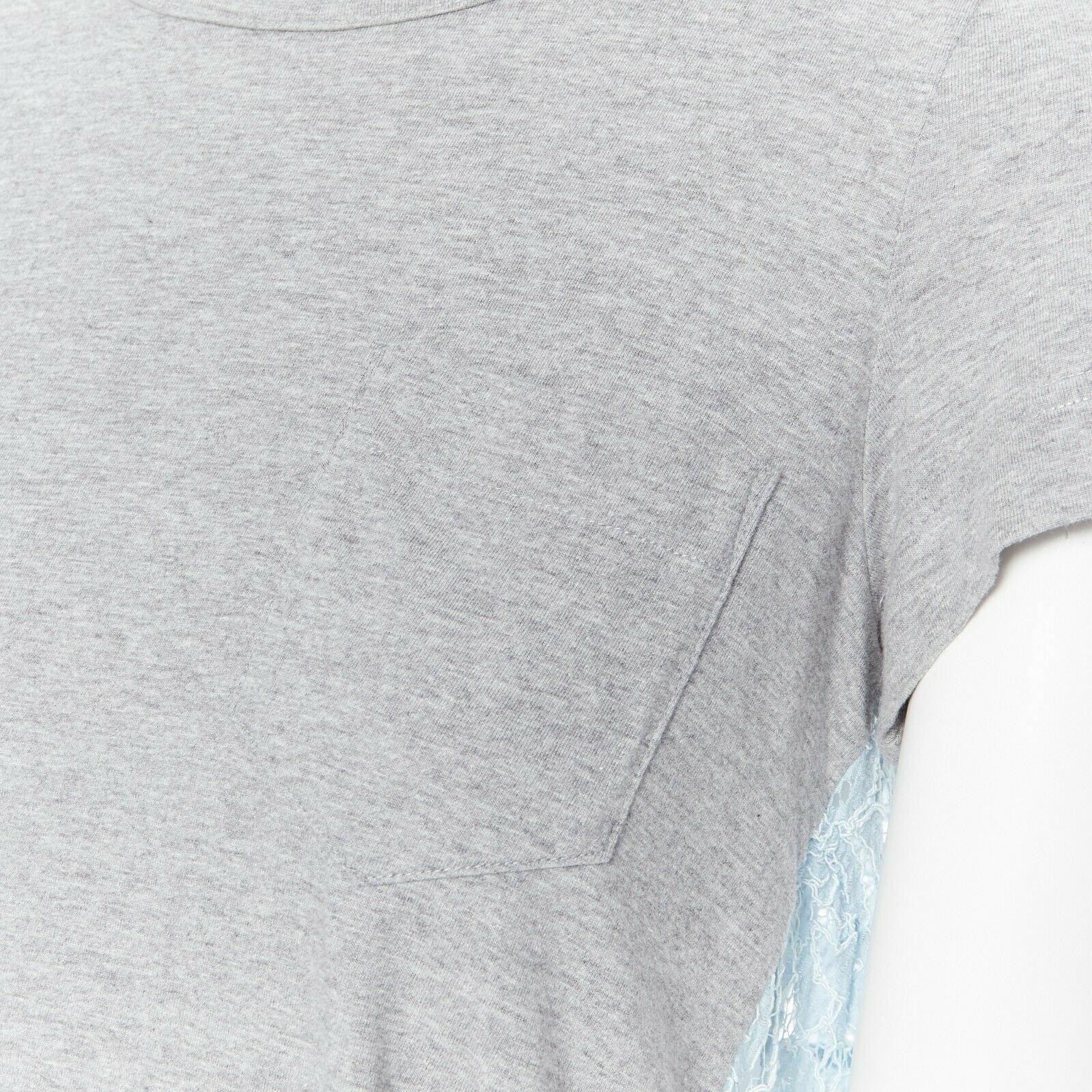 SACAI LUCK grey 100% cotton light blue lace back short sleeve mullet t-shirt JP1 2