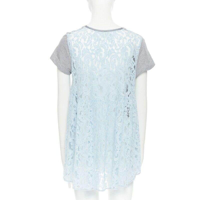 Women's SACAI LUCK grey 100% cotton light blue lace back short sleeve mullet t-shirt JP1 For Sale