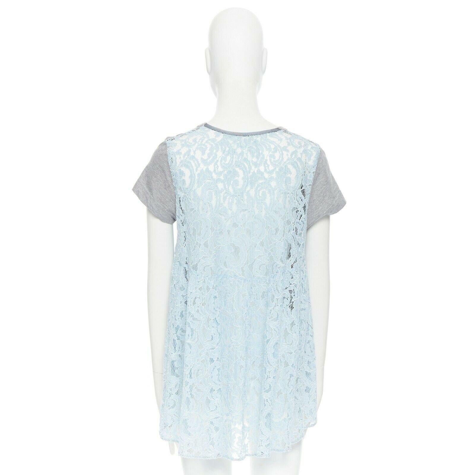 Gray SACAI LUCK grey 100% cotton light blue lace back short sleeve mullet t-shirt JP1 For Sale