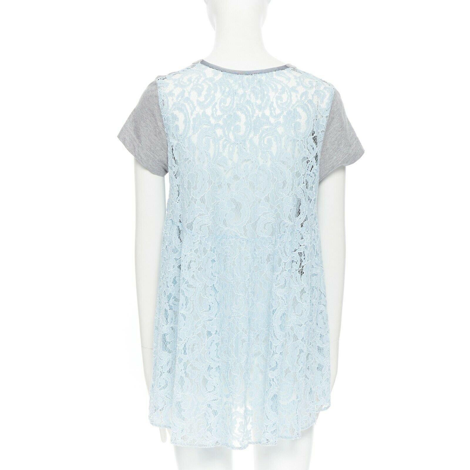 SACAI LUCK grey 100% cotton light blue lace back short sleeve mullet t-shirt JP1 In Excellent Condition In Hong Kong, NT