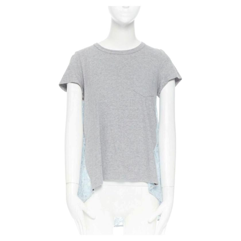 Pre-owned Sacai Luck Grey 100% Cotton Light Blue Lace Back Short Sleeve Mullet T-shirt Jp1 In Gray