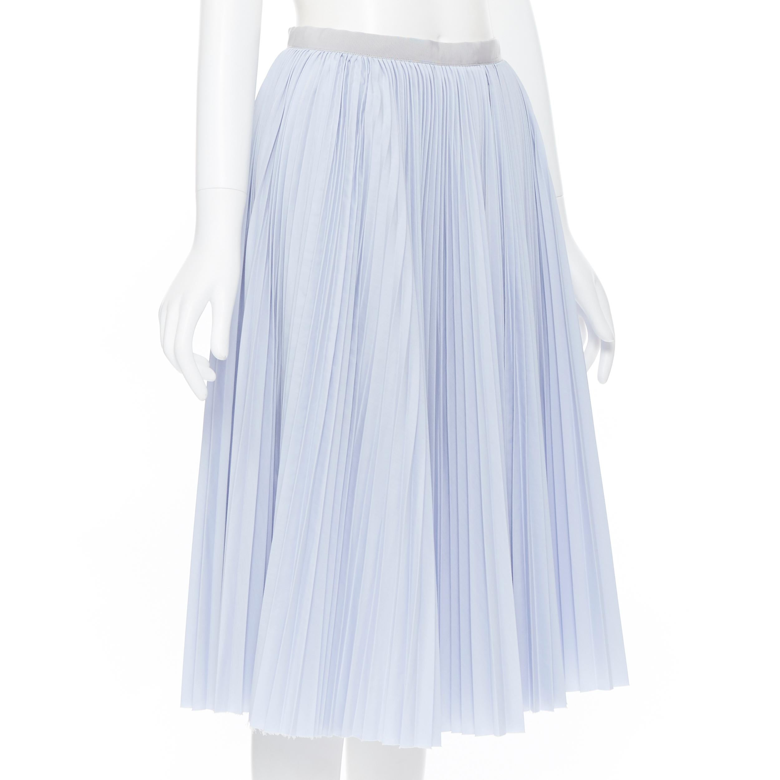 Blue SACAI LUCK grey lace trim skirt blue cotton pleated high slit knee skirt JP1 24