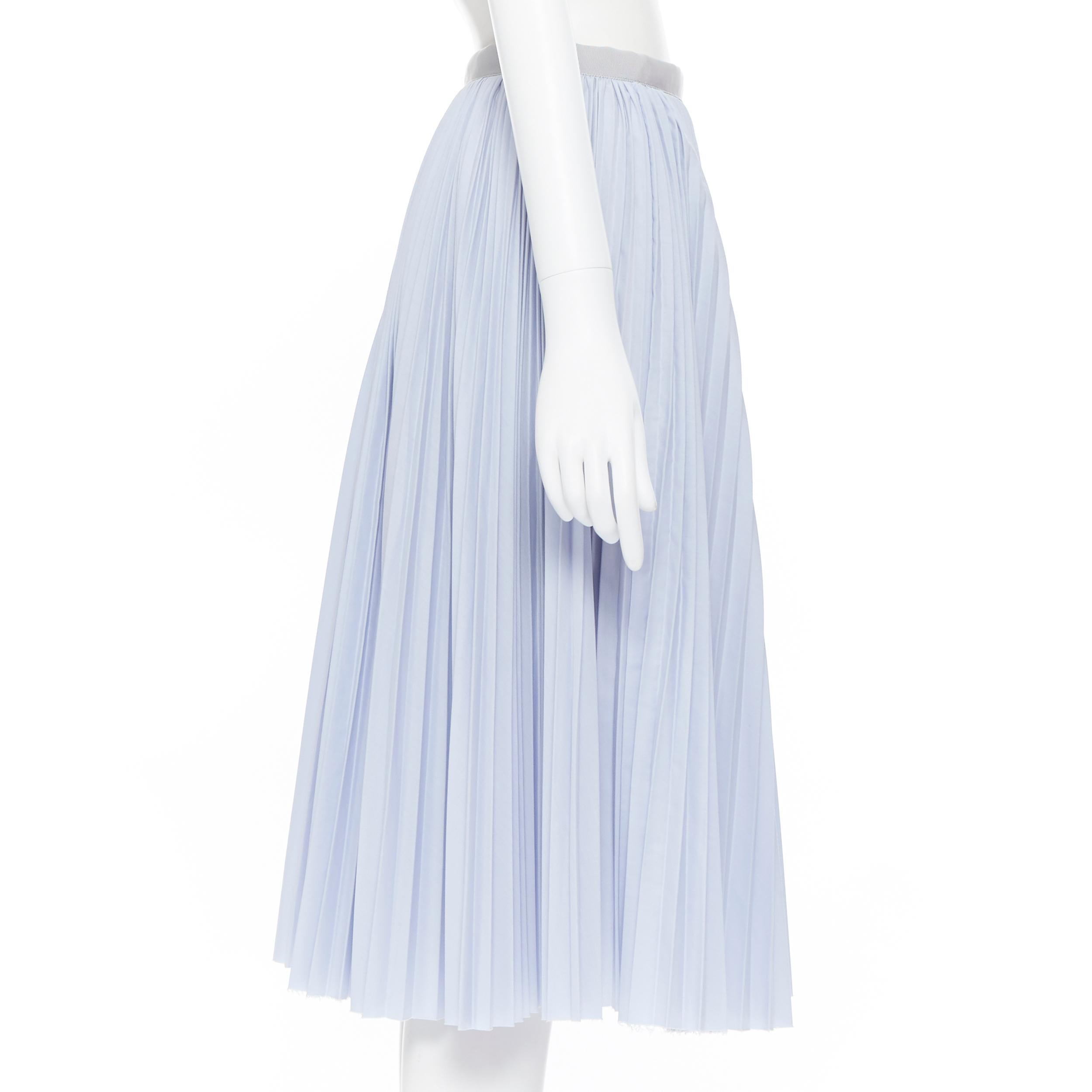 Women's SACAI LUCK grey lace trim skirt blue cotton pleated high slit knee skirt JP1 24
