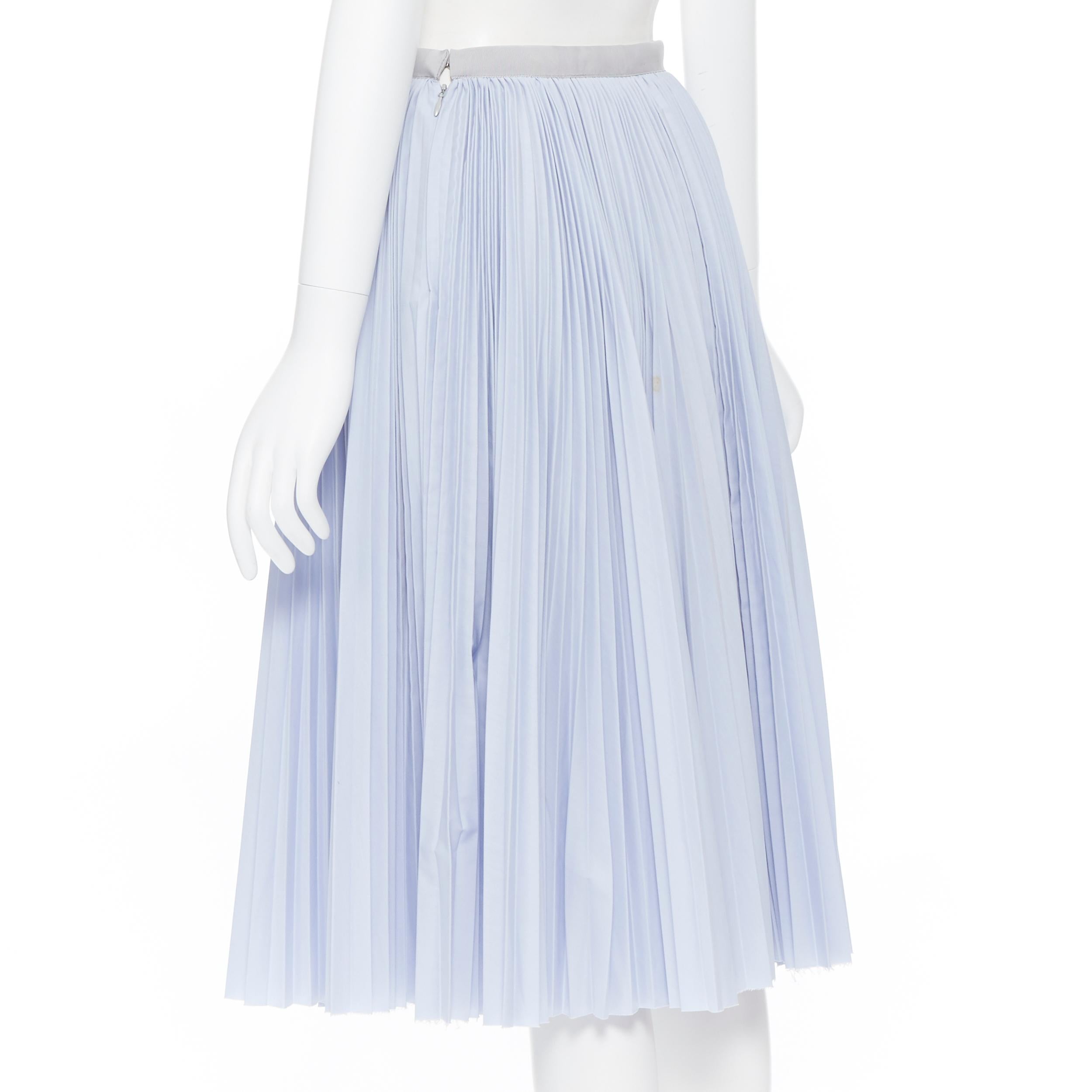 SACAI LUCK grey lace trim skirt blue cotton pleated high slit knee skirt JP1 24