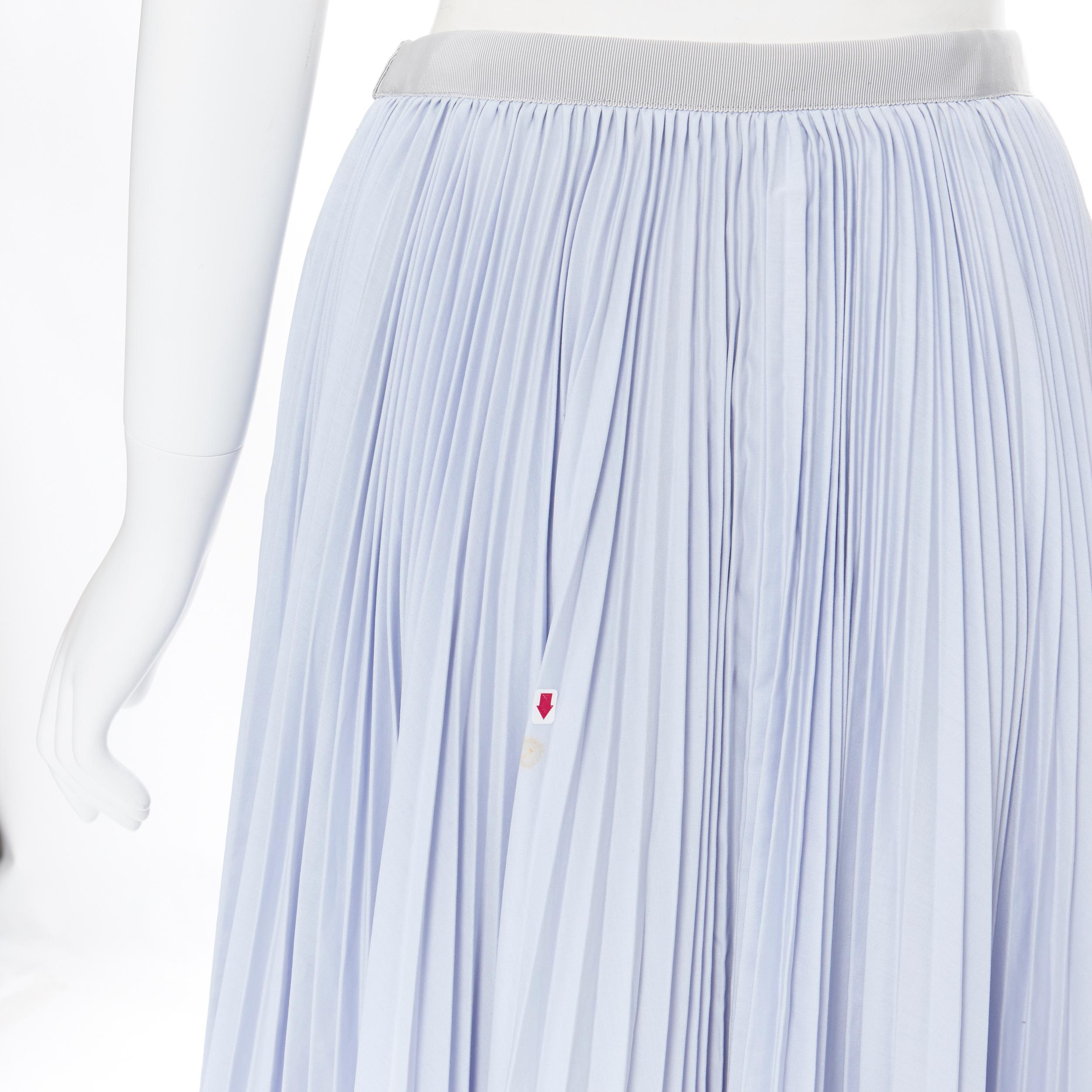 SACAI LUCK grey lace trim skirt blue cotton pleated high slit knee skirt JP1 24