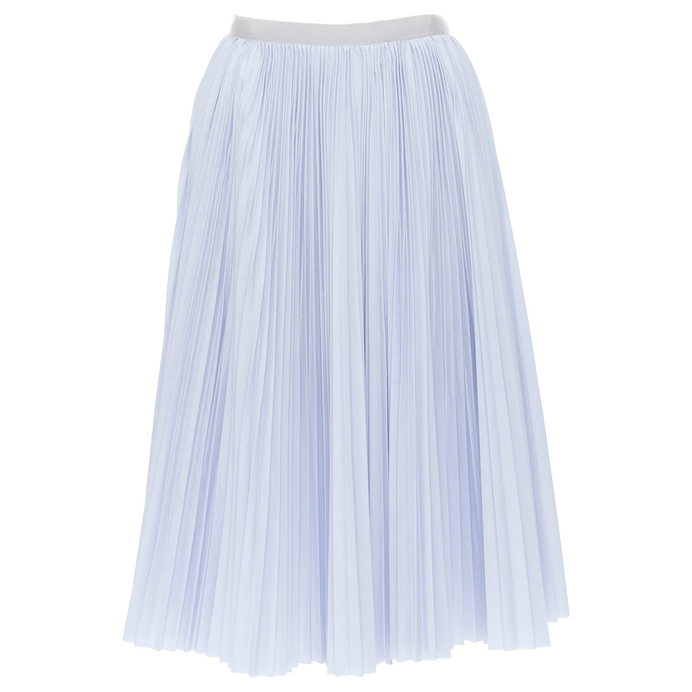 SACAI LUCK grey lace trim skirt blue cotton pleated high slit knee skirt JP1 24"