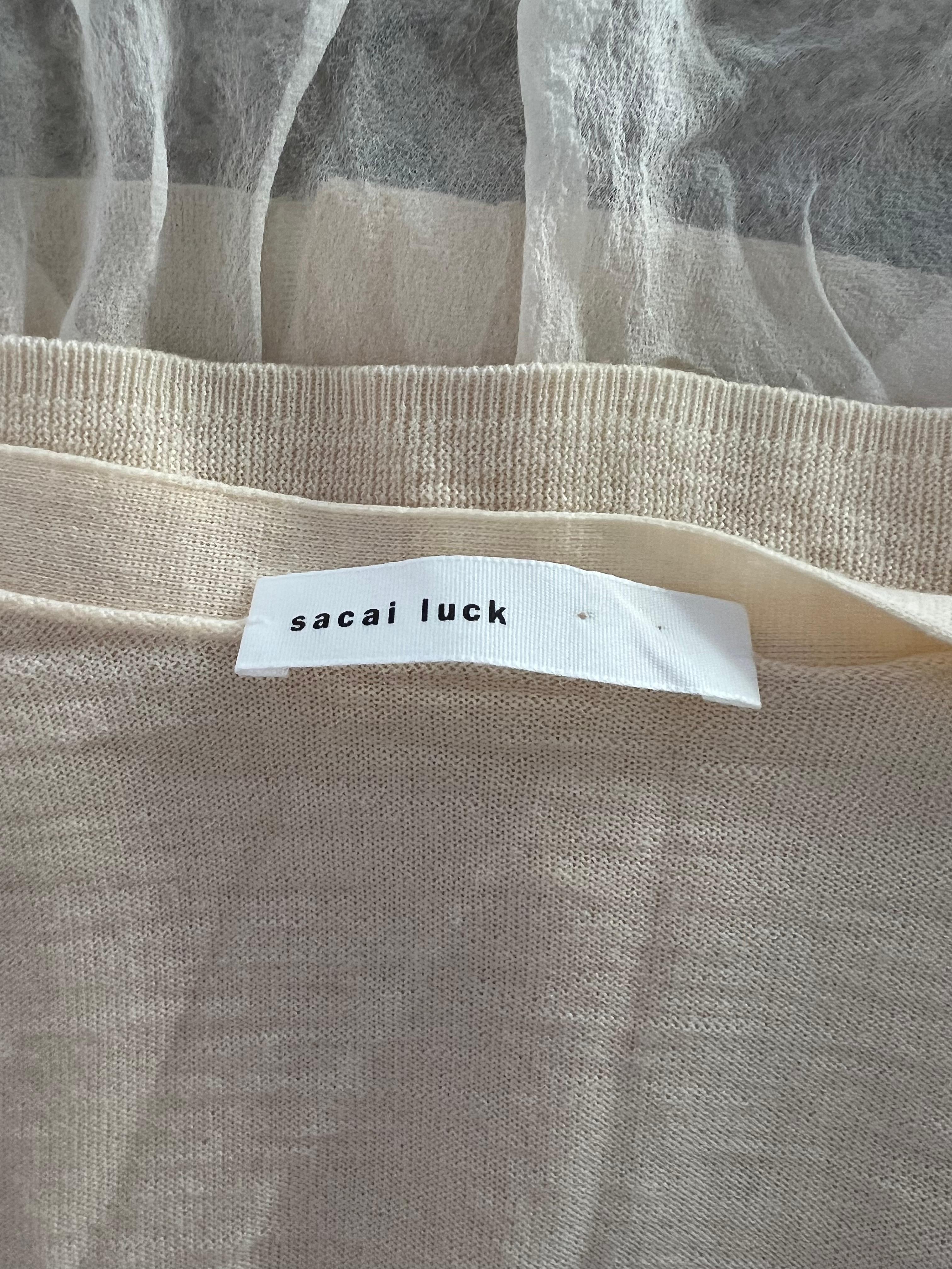 Sacai Luck Ivory Wool Cardigan Sweater, Size 2  For Sale 1