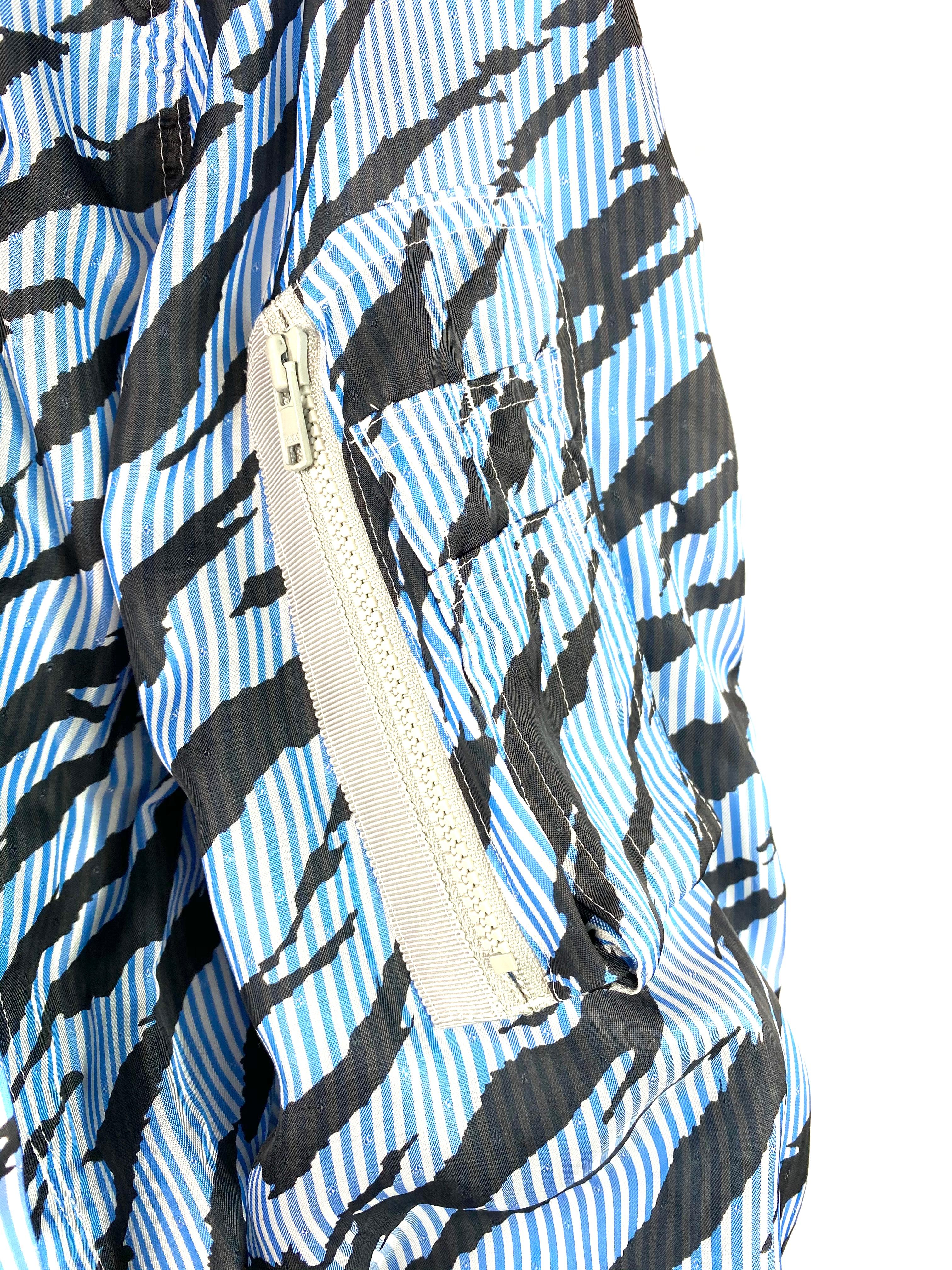 Gray Sacai Luck Light Blue Zebra Striped Bomber Jacket Size 2 For Sale