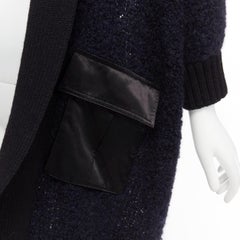 SACAI LUCK navy black boucle wool alpaca patch pocket cardigan JP2 M