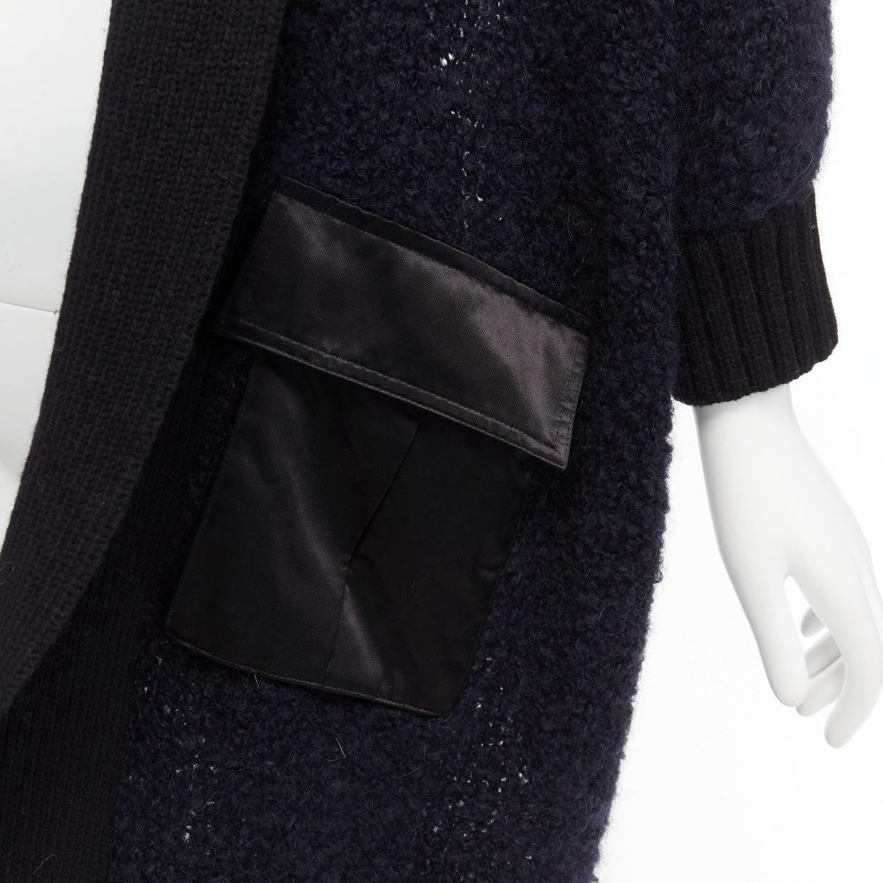 SACAI LUCK navy black boucle wool alpaca patch pocket cardigan JP2 M
Reference: DYTG/A00047
Brand: Sacai
Designer: Chitose Abe
Collection: LUCK
Material: Wool, Alpaca, Blend
Color: Navy, Black
Pattern: Solid
Extra Details: Flap pockets at