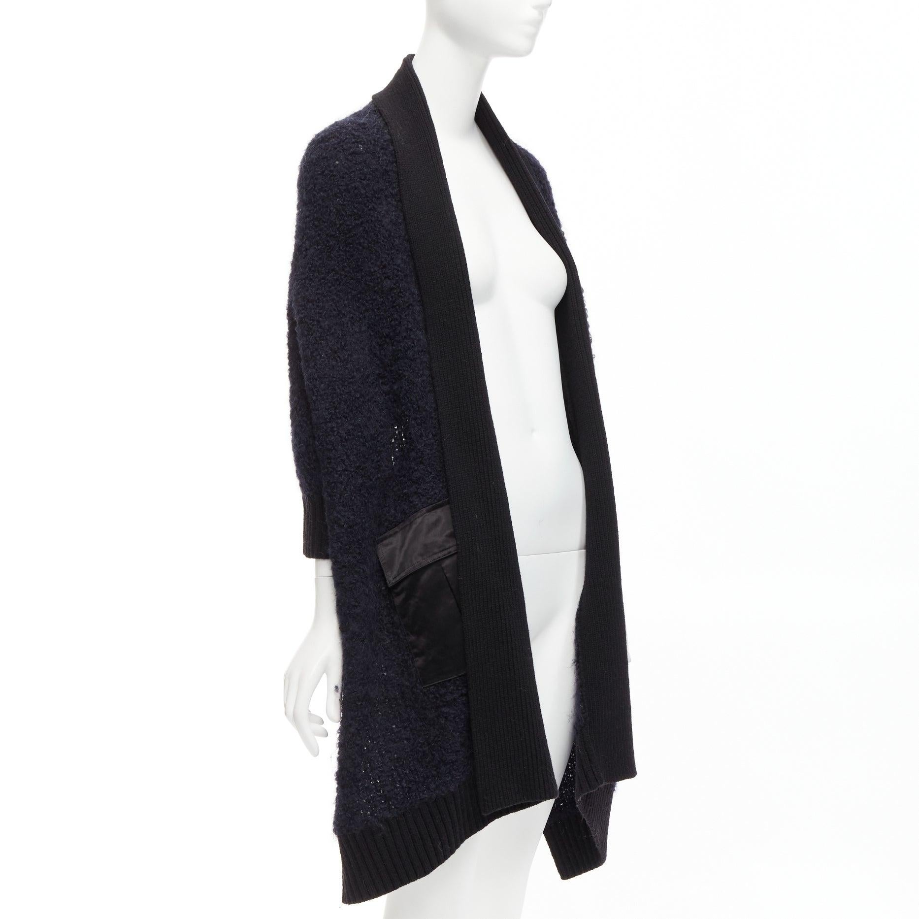 Nero Sacai Luck navy black boucle wool alpaca patch pocket cardigan JP2 M in vendita