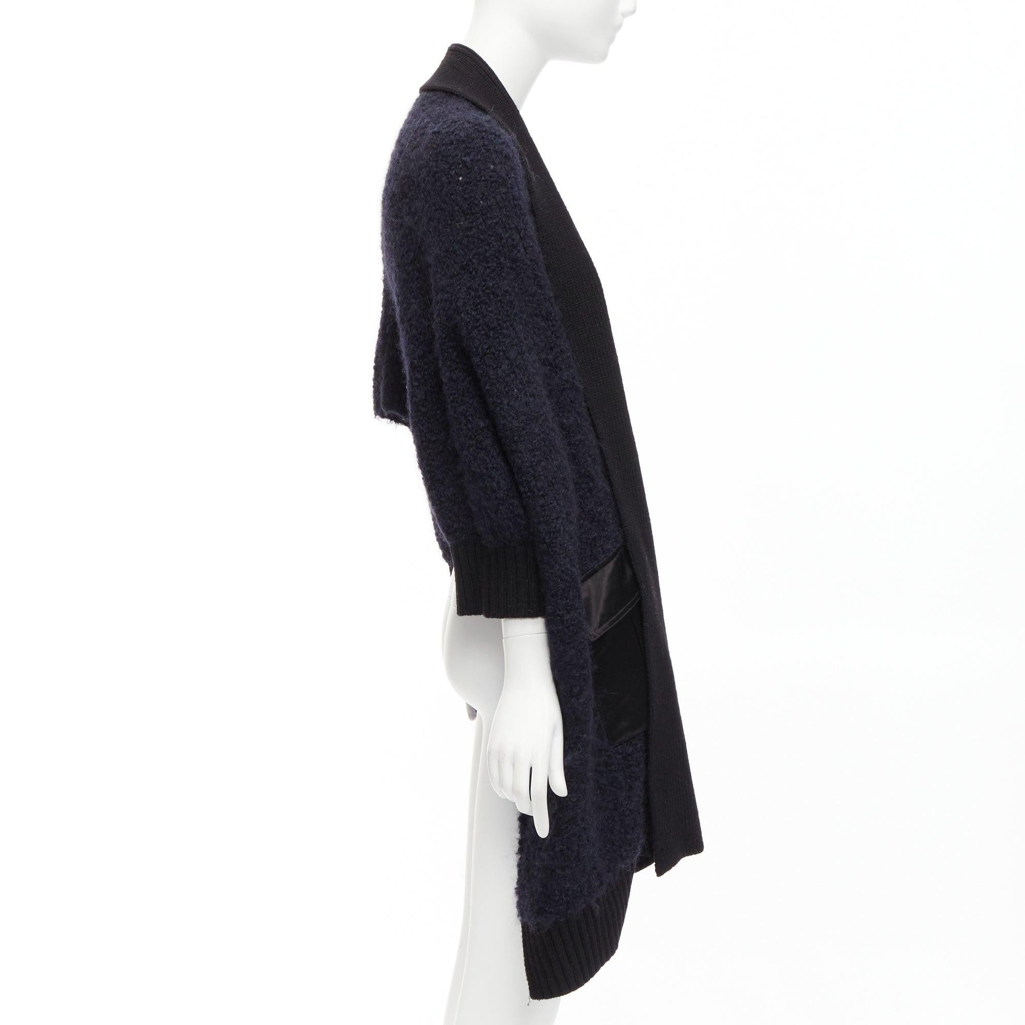 Women's SACAI LUCK navy black boucle wool alpaca patch pocket cardigan JP2 M For Sale