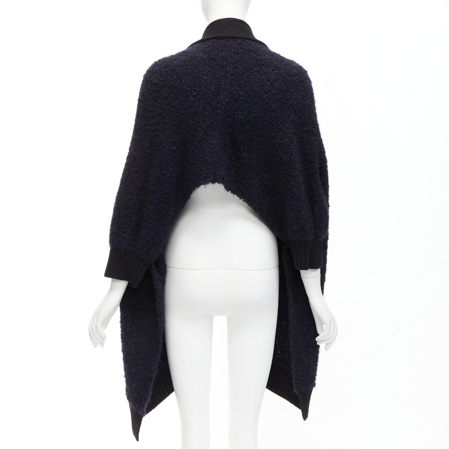 Donna Sacai Luck navy black boucle wool alpaca patch pocket cardigan JP2 M in vendita