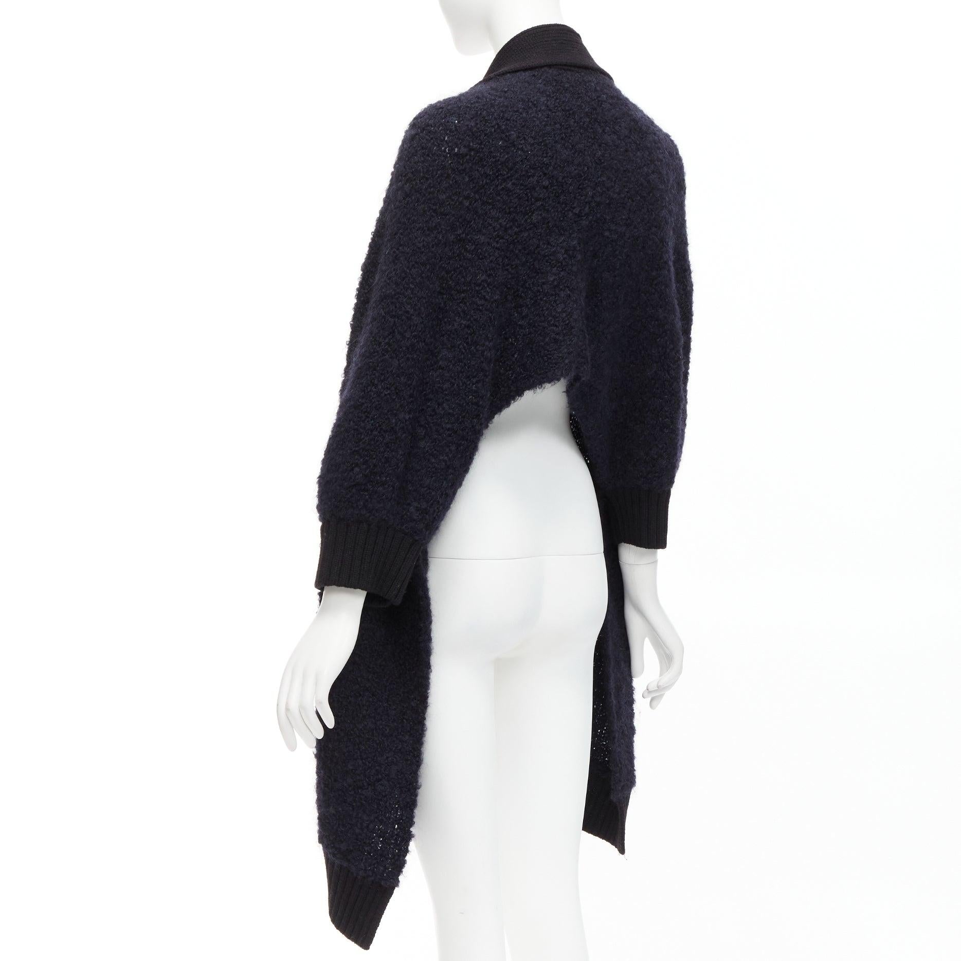 Sacai Luck navy black boucle wool alpaca patch pocket cardigan JP2 M in vendita 1