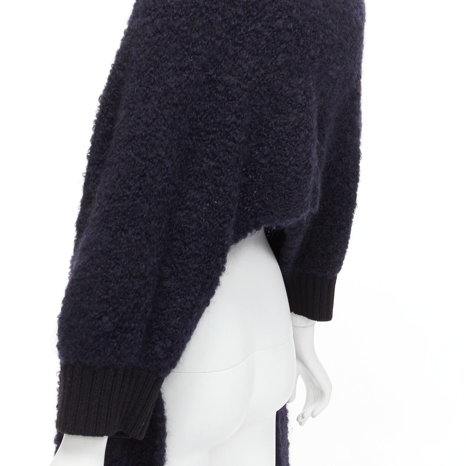 Sacai Luck navy black boucle wool alpaca patch pocket cardigan JP2 M in vendita 2