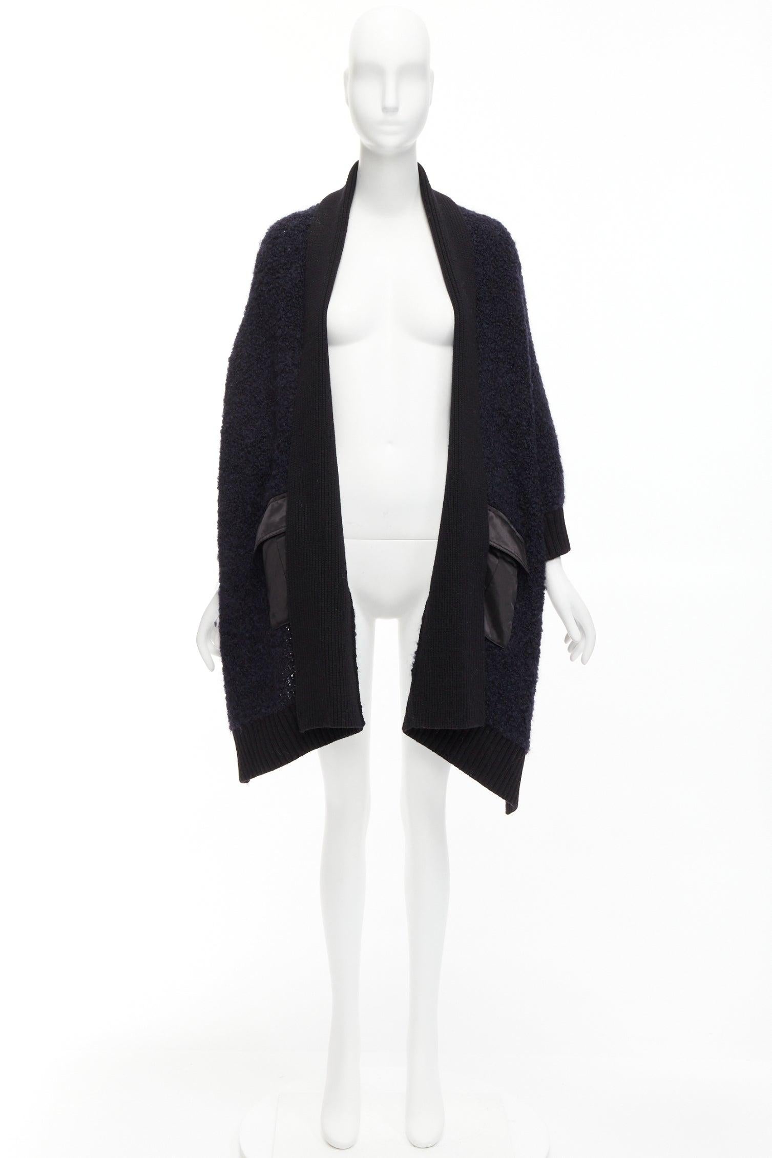 Sacai Luck navy black boucle wool alpaca patch pocket cardigan JP2 M in vendita 4