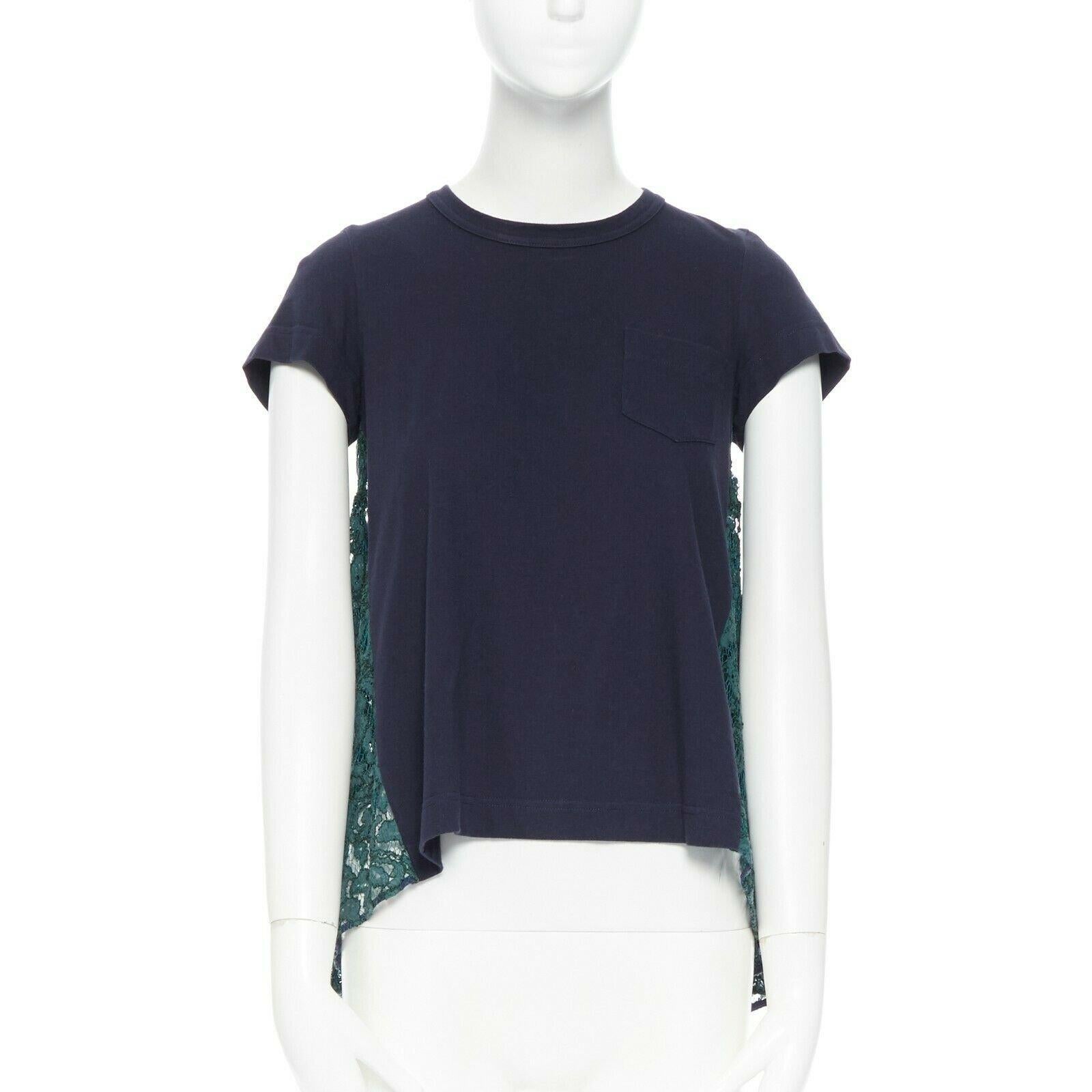 Nero Sacai Luck blu navy 100% cotone verde con pizzo sulla schiena, maglietta mullet a maniche corte JP1