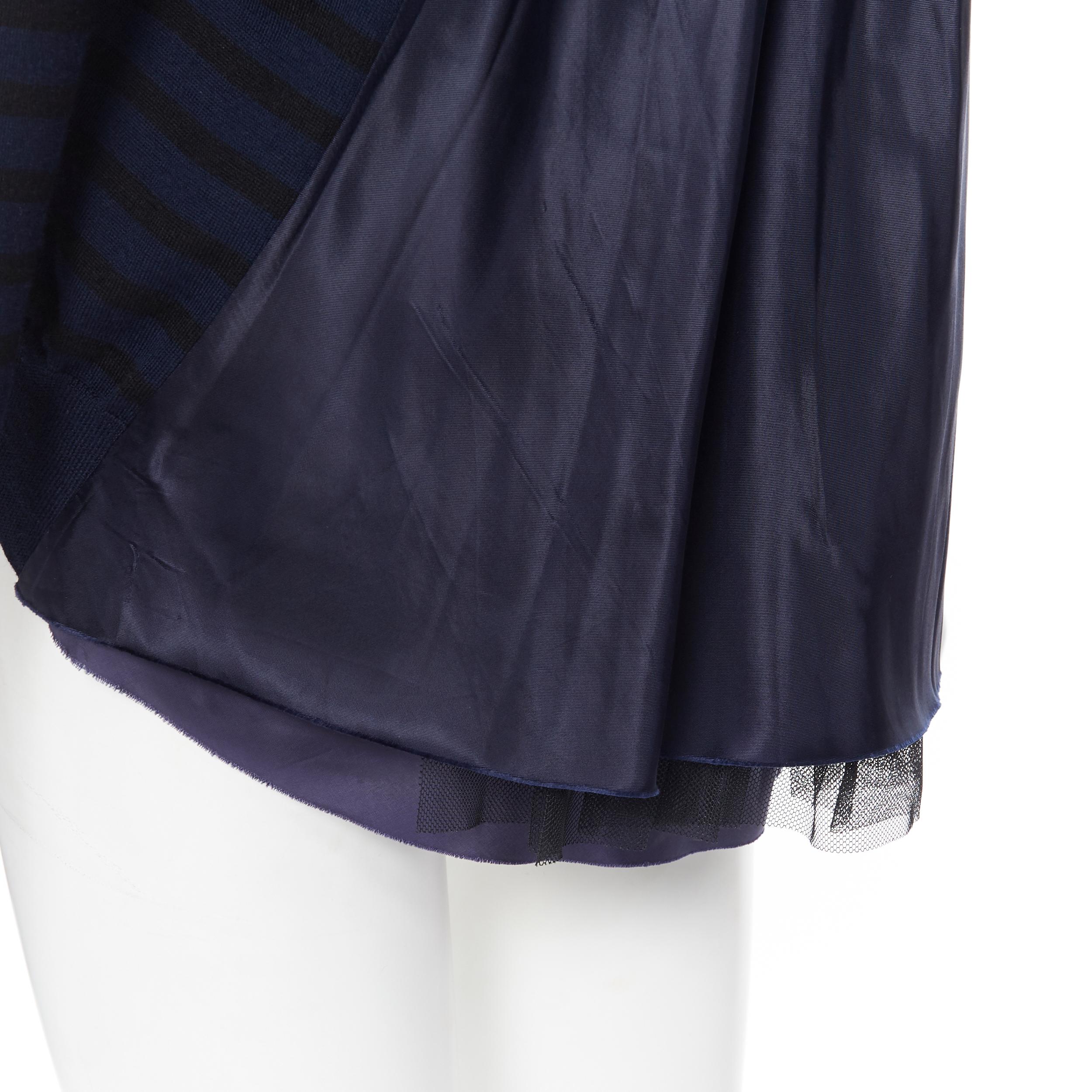 Women's SACAI LUCK navy blue nautical stripe wool pleated insert flared back cardigan S