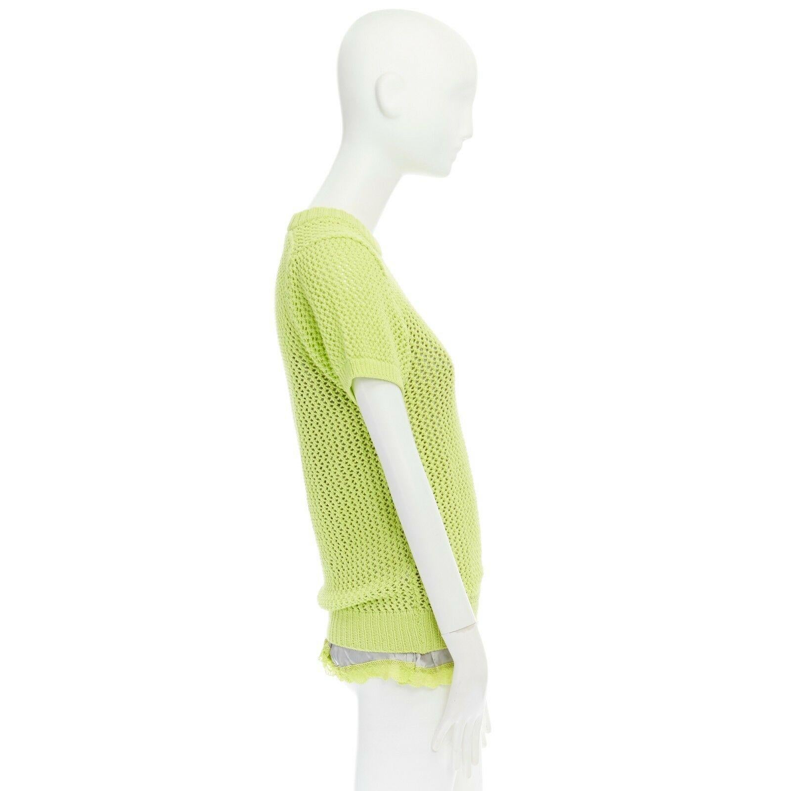 SACAI LUCK neon yellow grey lace trimmed camisole crochet knit sweater top JP3 L In Good Condition In Hong Kong, NT