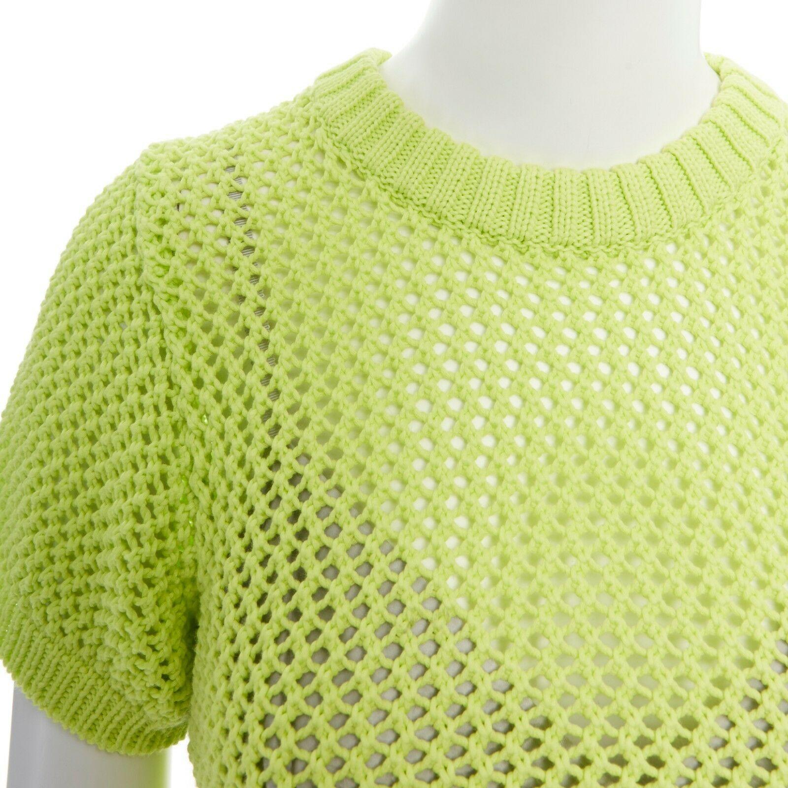 SACAI LUCK neon yellow grey lace trimmed camisole crochet knit sweater top JP3 L 2