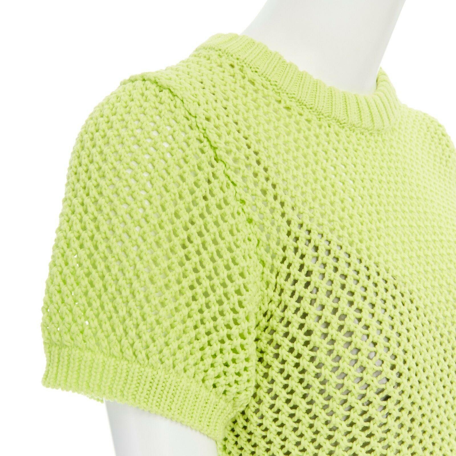 SACAI LUCK neon yellow grey lace trimmed camisole crochet knit sweater top JP3 L 3
