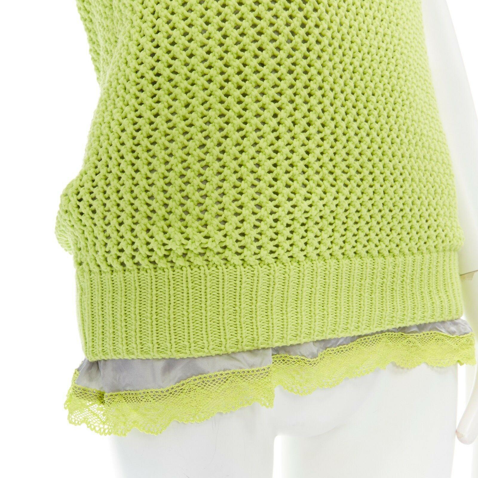 SACAI LUCK neon yellow grey lace trimmed camisole crochet knit sweater top JP3 L 4