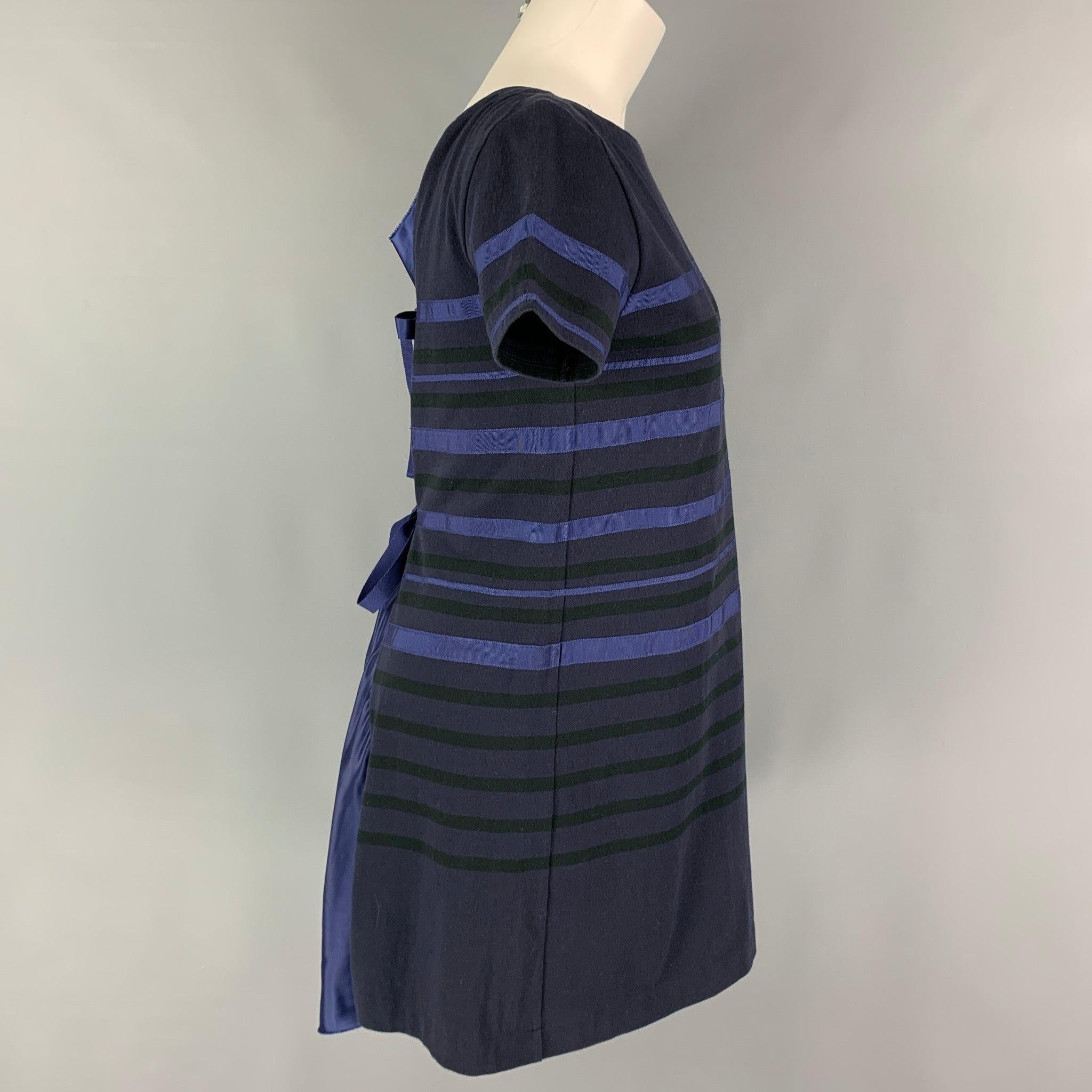Women's SACAI LUCK Size M Navy Jersey Stripe Short Sleeve Dress For Sale